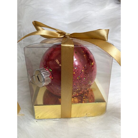 Christmas Ornament Red & Pink Swirl Globe Hand-Painted Marbled Glitter - Picture 8 of 8